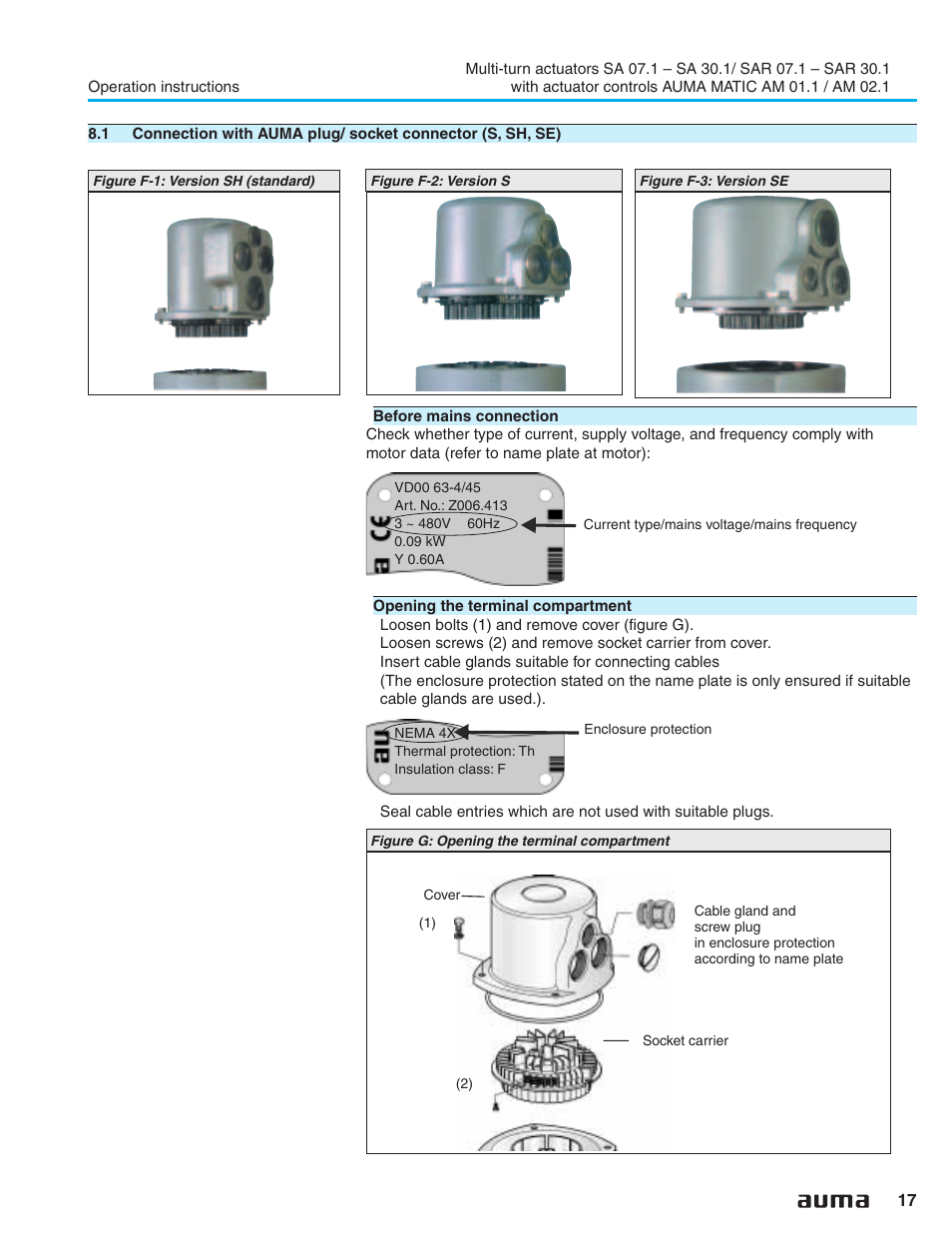 AUMA Electric multi-turn actuators SA 07.1 - 16.1_SAR 07.1 - 16.1 MATIC AM 01.1 - 02.1 User Manual | Page 17 / 64