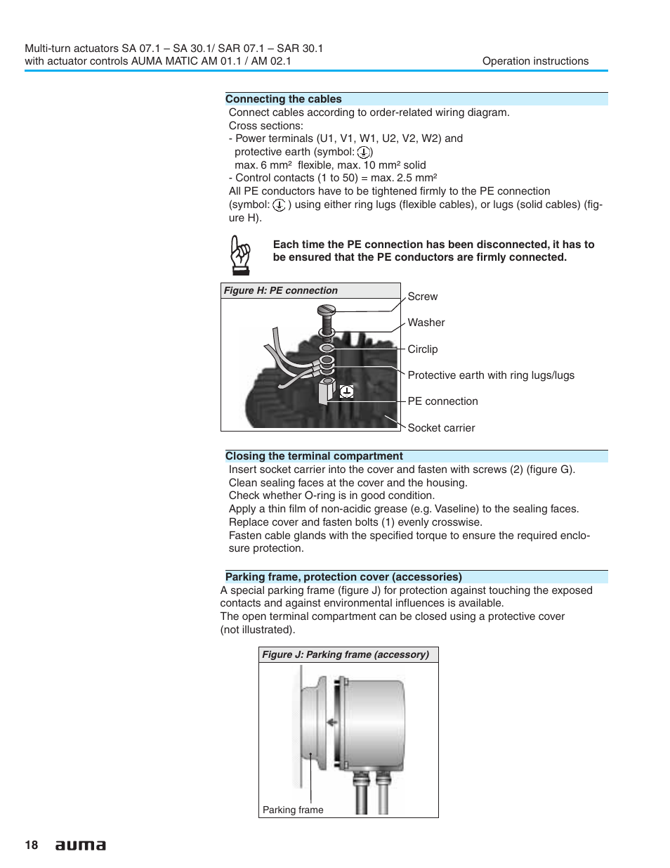 Cross sections 18, Protective earth 18 | AUMA Electric multi-turn actuators SA 07.1 - 16.1_SAR 07.1 - 16.1 MATIC AM 01.1 - 02.1 User Manual | Page 18 / 64