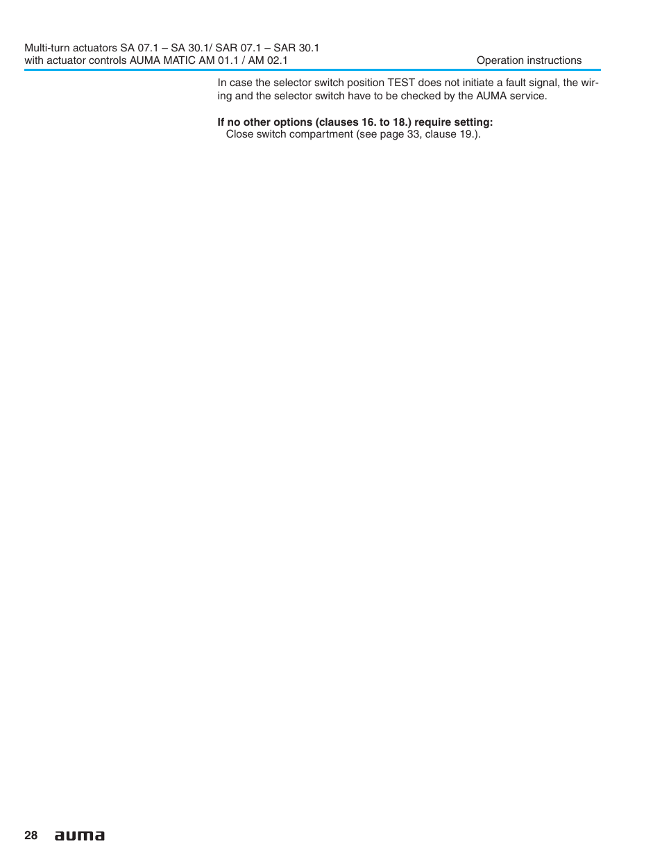 AUMA Electric multi-turn actuators SA 07.1 - 16.1_SAR 07.1 - 16.1 MATIC AM 01.1 - 02.1 User Manual | Page 28 / 64