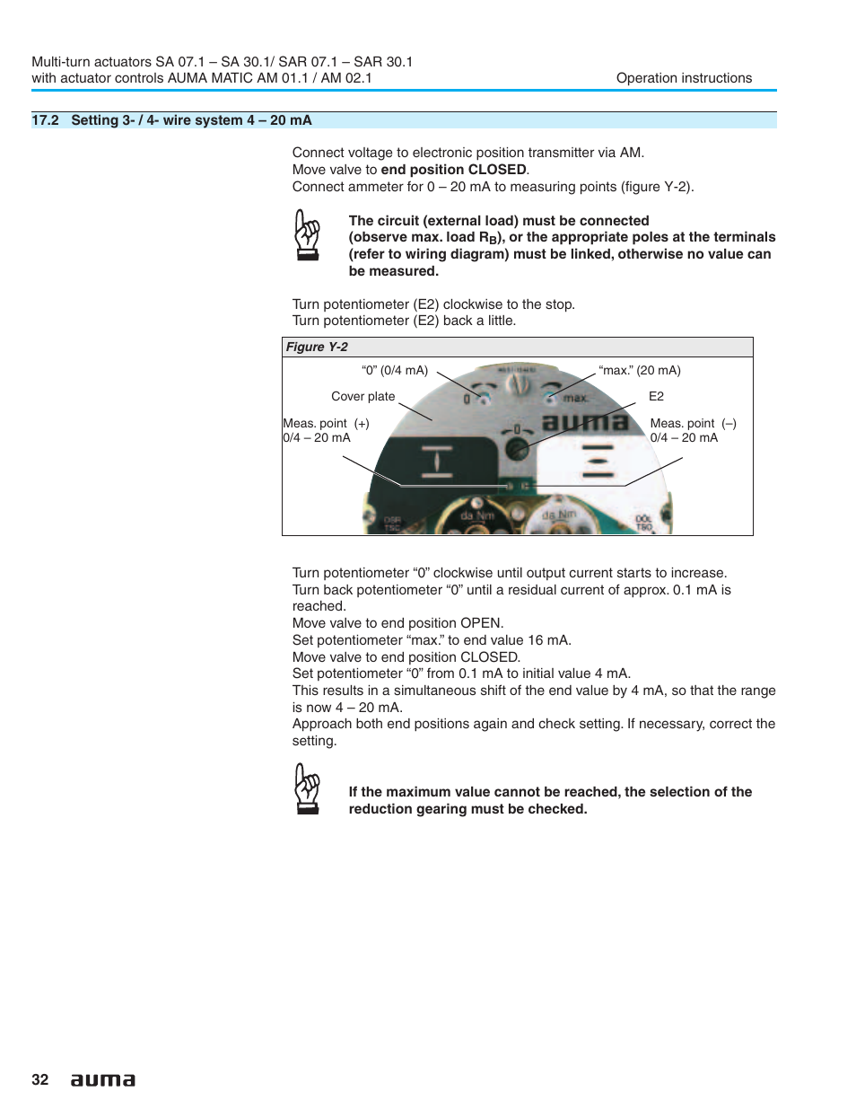 2 setting 3- / 4- wire system 4 – 20 ma, / 4-wire system 32 | AUMA Electric multi-turn actuators SA 07.1 - 16.1_SAR 07.1 - 16.1 MATIC AM 01.1 - 02.1 User Manual | Page 32 / 64