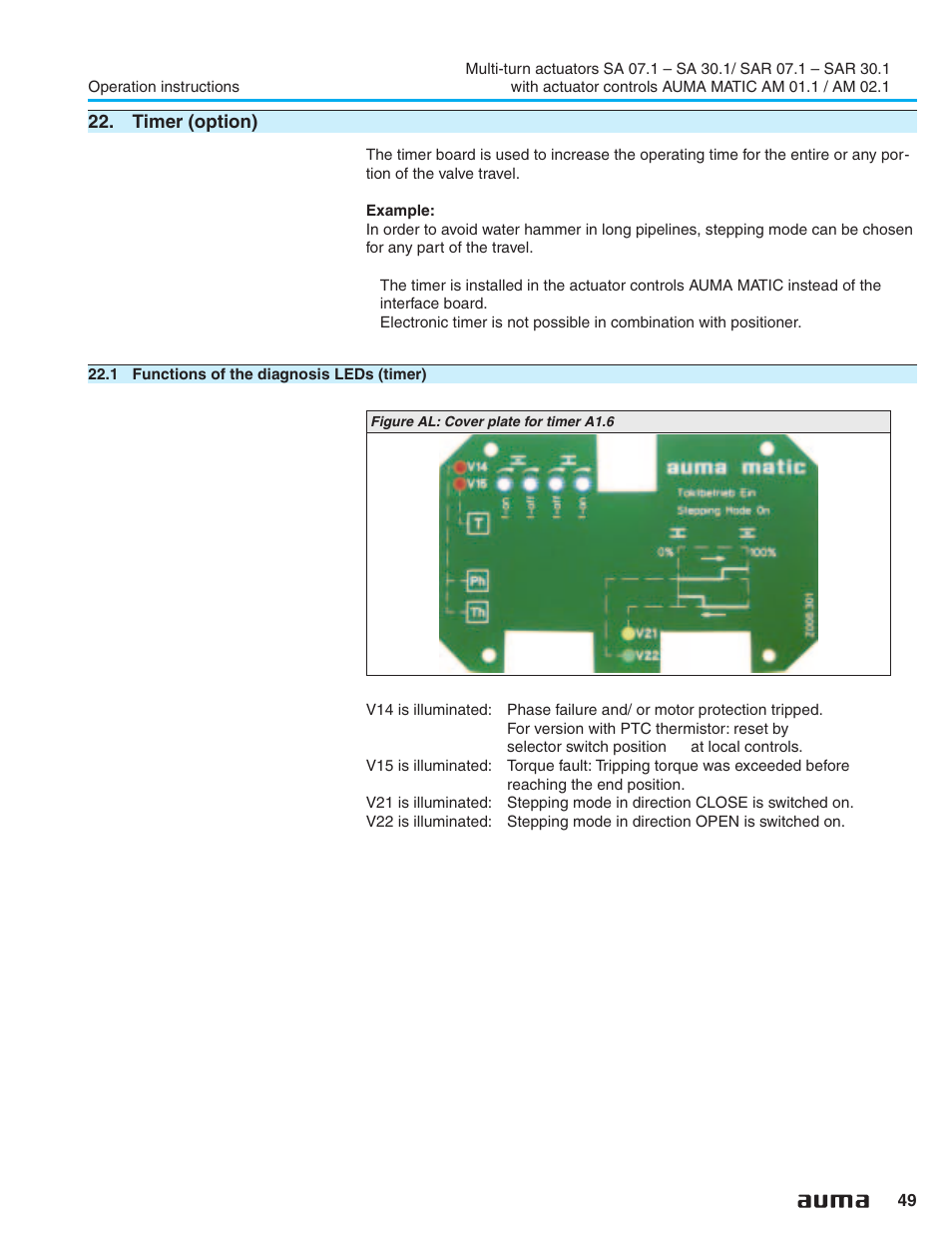 Timer (option), Operating time 49, Timer 49 | AUMA Electric multi-turn actuators SA 07.1 - 16.1_SAR 07.1 - 16.1 MATIC AM 01.1 - 02.1 User Manual | Page 49 / 64