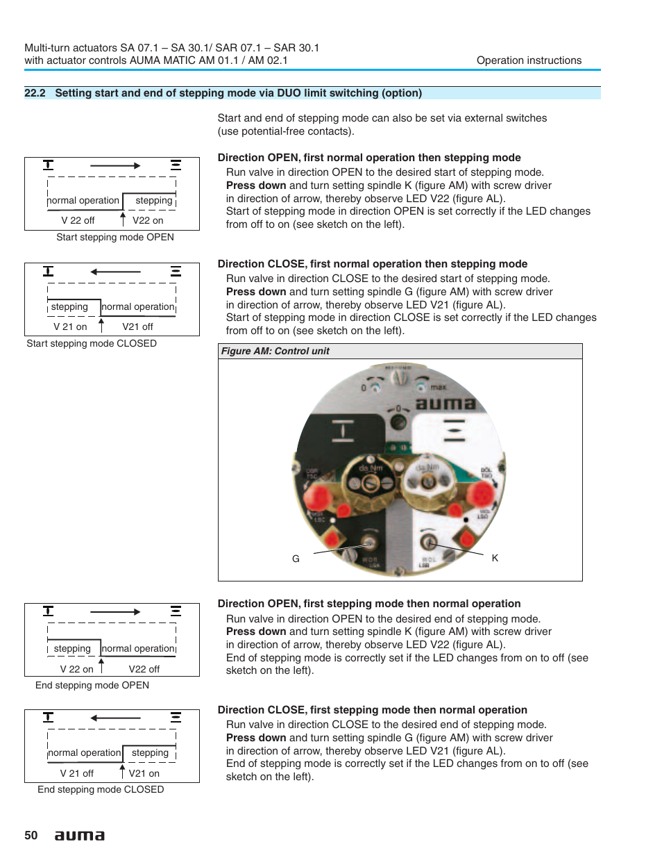 3 setting on and off times | AUMA Electric multi-turn actuators SA 07.1 - 16.1_SAR 07.1 - 16.1 MATIC AM 01.1 - 02.1 User Manual | Page 50 / 64