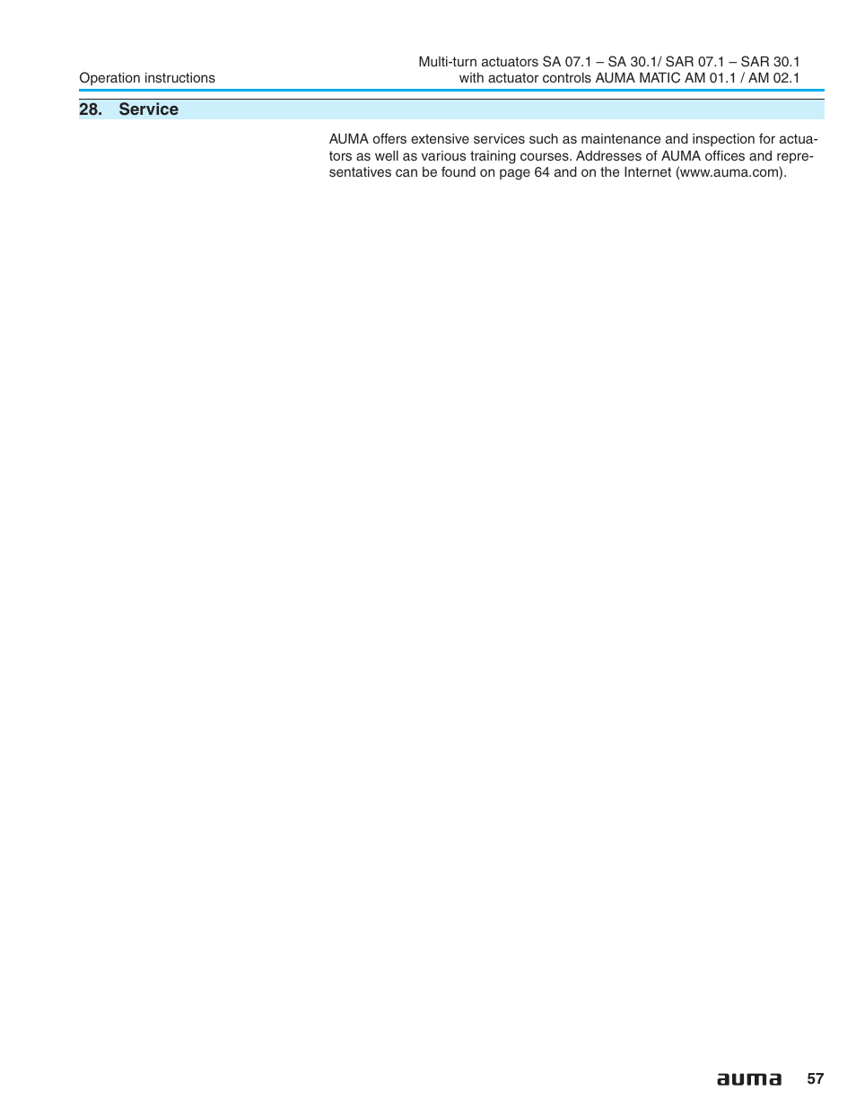 Service, Service 57 | AUMA Electric multi-turn actuators SA 07.1 - 16.1_SAR 07.1 - 16.1 MATIC AM 01.1 - 02.1 User Manual | Page 57 / 64