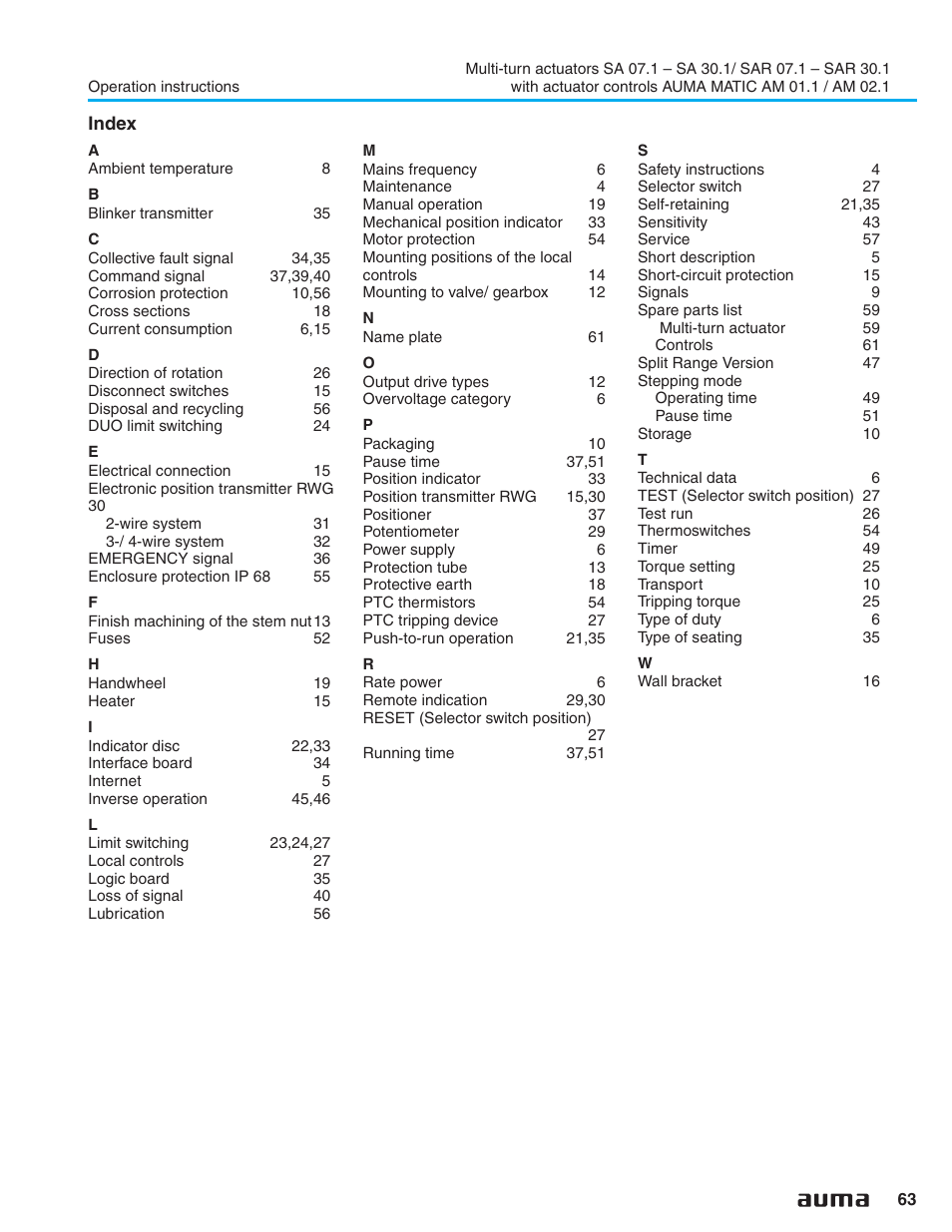AUMA Electric multi-turn actuators SA 07.1 - 16.1_SAR 07.1 - 16.1 MATIC AM 01.1 - 02.1 User Manual | Page 63 / 64