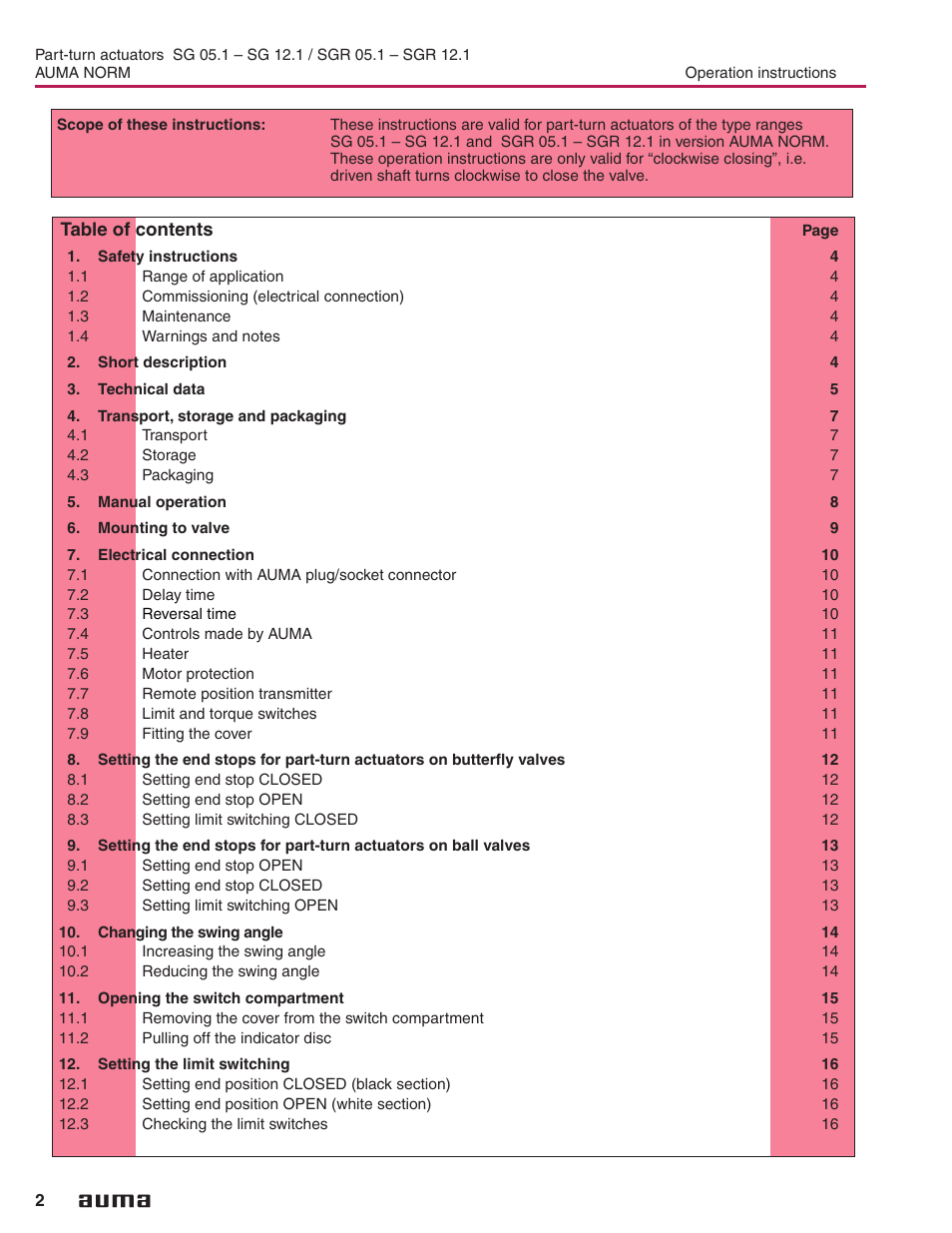 AUMA Electric part-turn actuators SG 05.1 - 12.1_SGR 05.1 - 12.1 NORM User Manual | Page 2 / 32