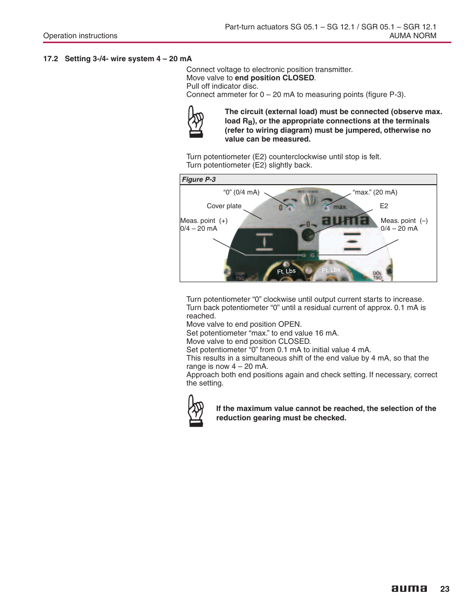 2 setting 3-/4- wire system 4 – 20 ma, /4-wire system 23, Test run | AUMA Electric part-turn actuators SG 05.1 - 12.1_SGR 05.1 - 12.1 NORM User Manual | Page 23 / 32