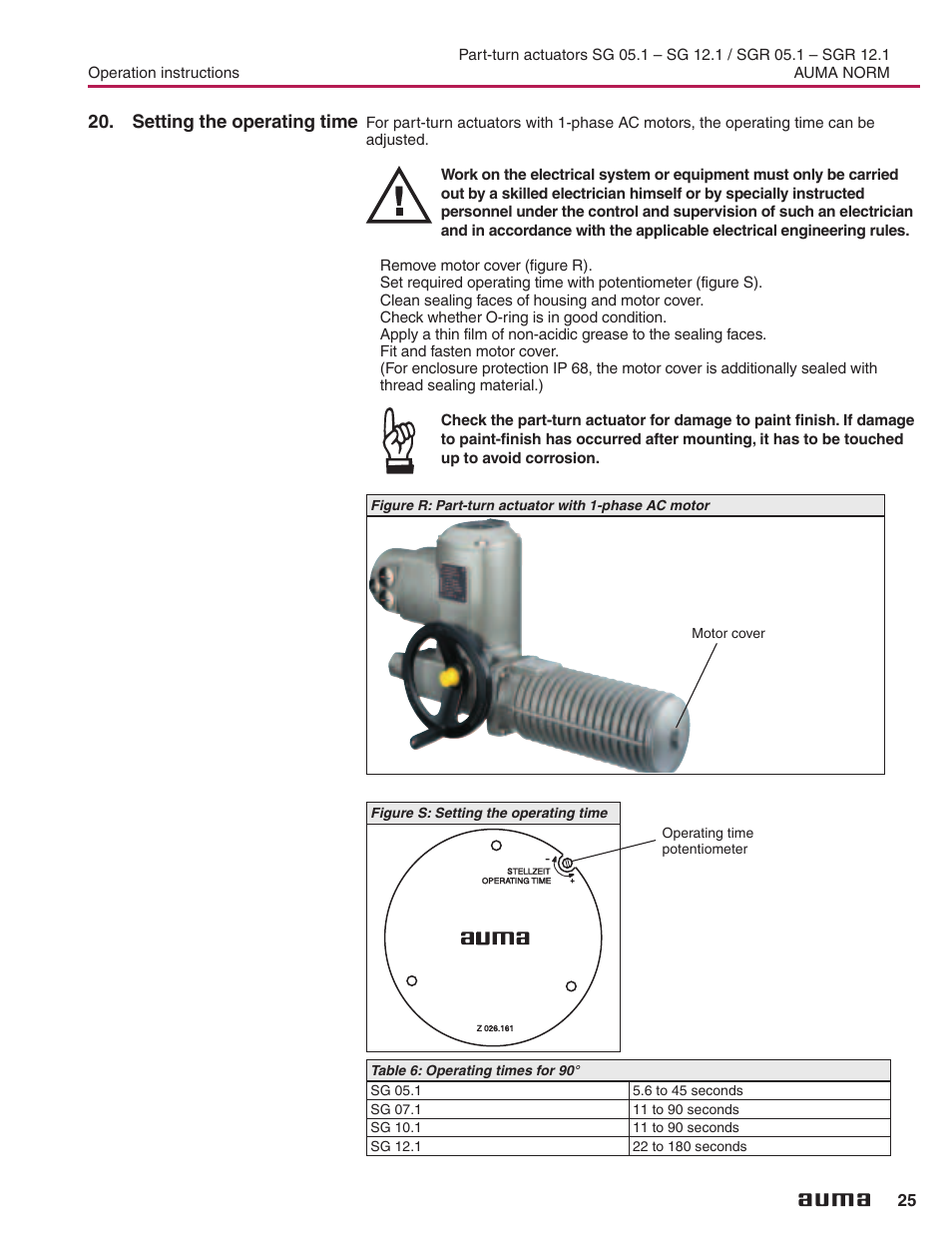 Setting the operating time, Operating time 25 | AUMA Electric part-turn actuators SG 05.1 - 12.1_SGR 05.1 - 12.1 NORM User Manual | Page 25 / 32