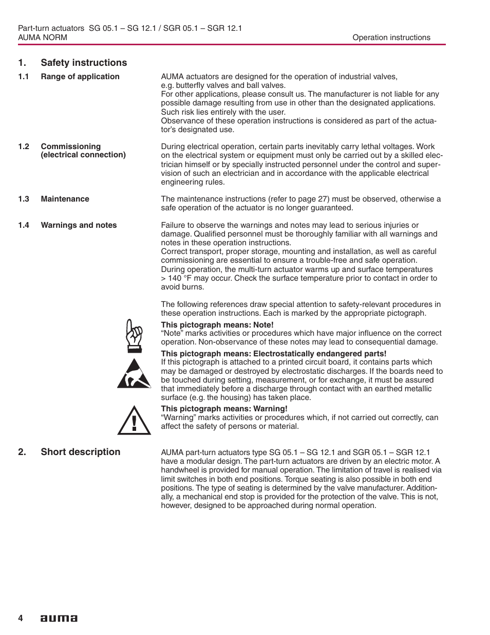 AUMA Electric part-turn actuators SG 05.1 - 12.1_SGR 05.1 - 12.1 NORM User Manual | Page 4 / 32