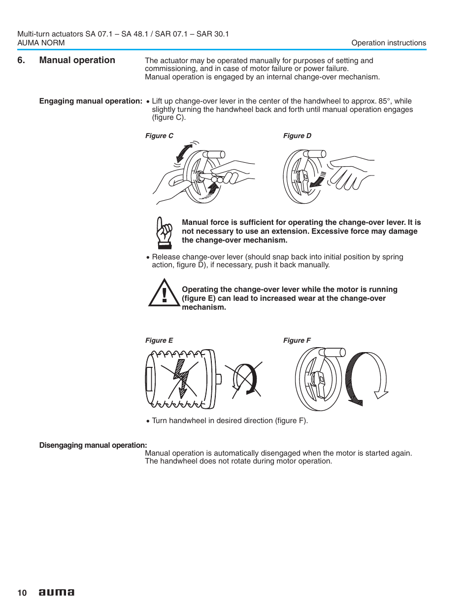 Manual operation, Handwheel 10, Manual operation 10 | AUMA Electric multi-turn actuators SA 07.1 - 48.1_SAR 07.1 - 30.1 NORM User Manual | Page 10 / 32