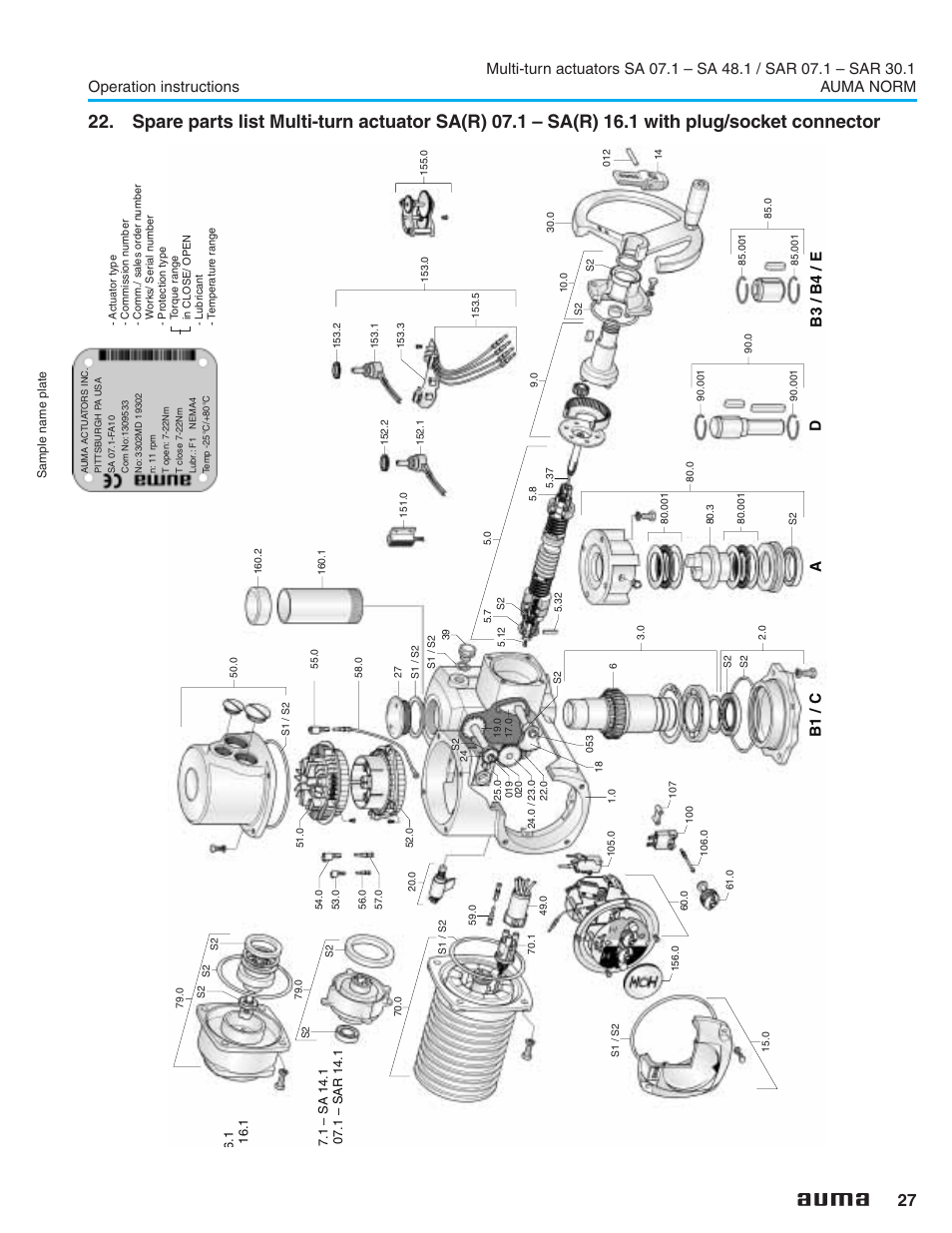 Spare parts list 27,29, B1 / c a d b3 / b 4 / e | AUMA Electric multi-turn actuators SA 07.1 - 48.1_SAR 07.1 - 30.1 NORM User Manual | Page 27 / 32