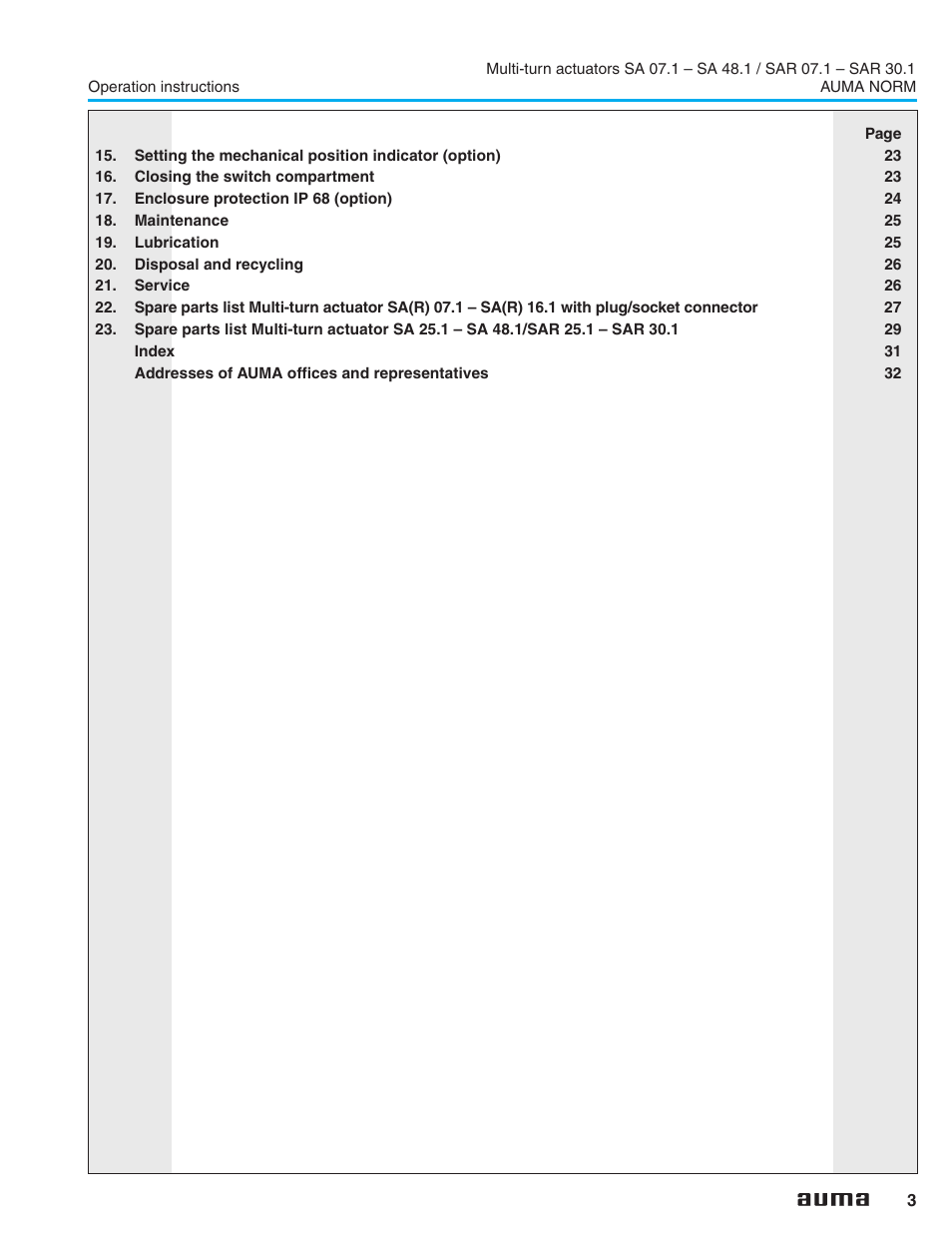 AUMA Electric multi-turn actuators SA 07.1 - 48.1_SAR 07.1 - 30.1 NORM User Manual | Page 3 / 32