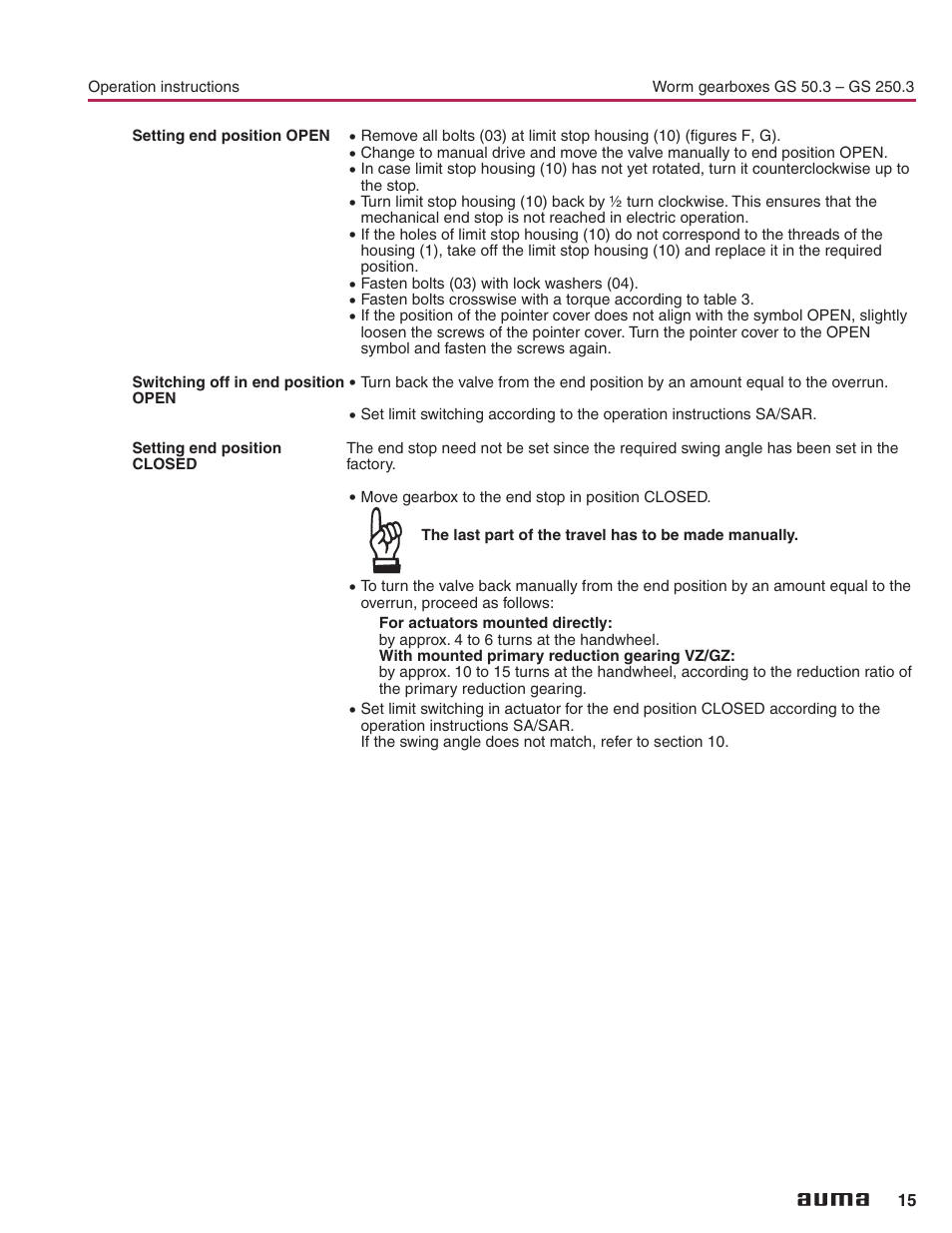 AUMA Part-turn gearboxes GS 50.3 - 250.3, primary reduction gearings VZ 2.3 - 4.3_GZ 160.3 - 250.3 User Manual | Page 15 / 32