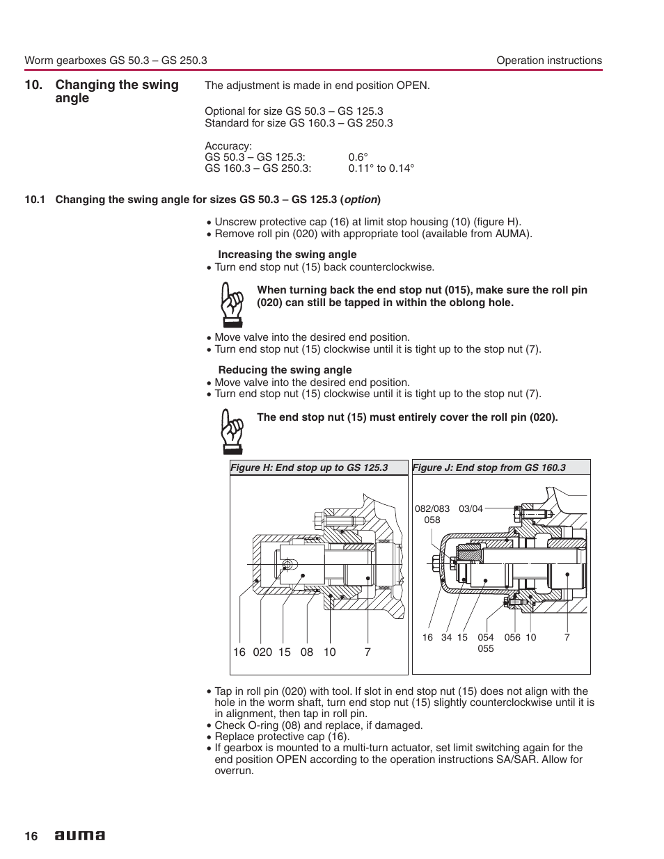 Changing the swing angle, Changing the swing angle 16 | AUMA Part-turn gearboxes GS 50.3 - 250.3, primary reduction gearings VZ 2.3 - 4.3_GZ 160.3 - 250.3 User Manual | Page 16 / 32