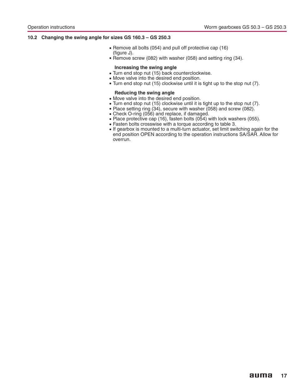 AUMA Part-turn gearboxes GS 50.3 - 250.3, primary reduction gearings VZ 2.3 - 4.3_GZ 160.3 - 250.3 User Manual | Page 17 / 32