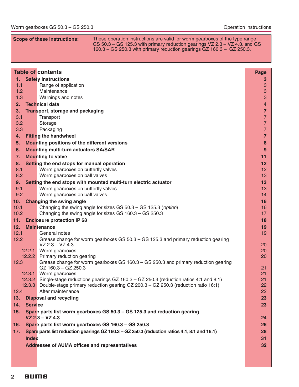 AUMA Part-turn gearboxes GS 50.3 - 250.3, primary reduction gearings VZ 2.3 - 4.3_GZ 160.3 - 250.3 User Manual | Page 2 / 32