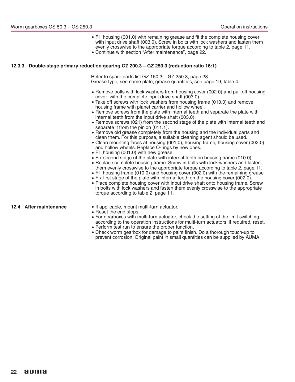 4 after maintenance, After maintenance | AUMA Part-turn gearboxes GS 50.3 - 250.3, primary reduction gearings VZ 2.3 - 4.3_GZ 160.3 - 250.3 User Manual | Page 22 / 32
