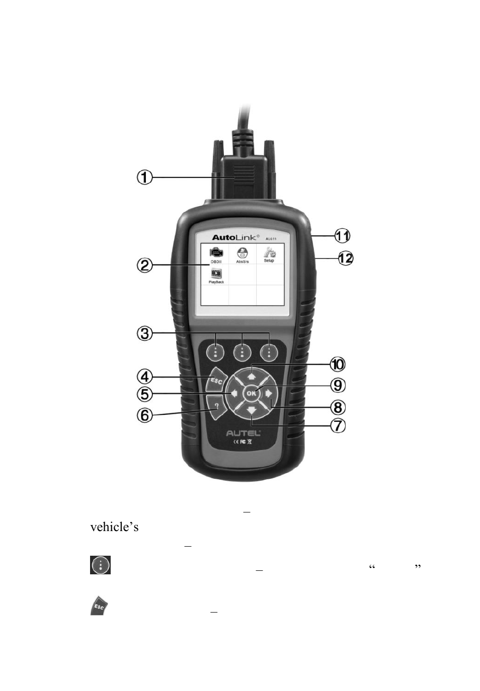 Using the scan tool, Escription, 1 tool description | Autel Autolink AL619 User Manual | Page 11 / 66