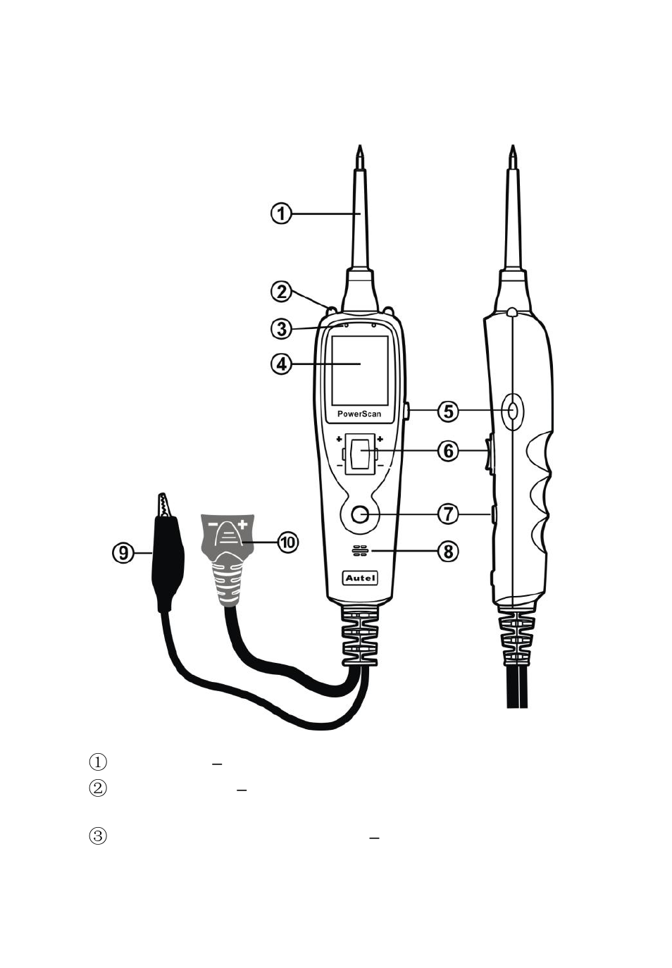 Using the test tool, Escription, 1 tool description | Autel PowerScan PS100 User Manual | Page 3 / 23