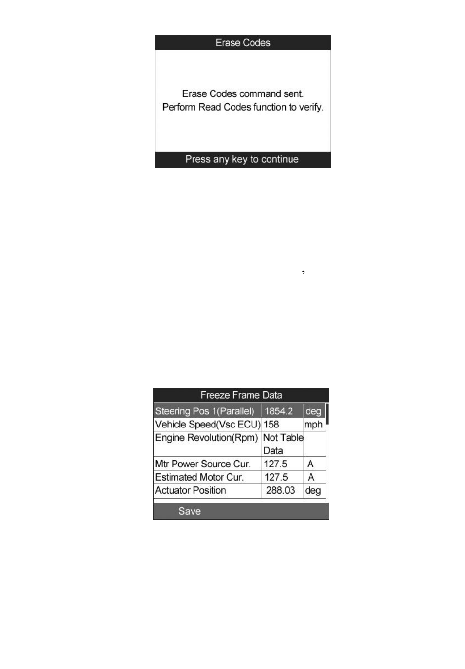 Reeze, Rame, Freeze frame data | Live data | Autel MaxiCheck EPB User Manual | Page 101 / 145