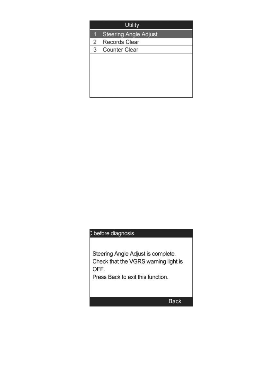 A. steering angle adjust, B. records clear | Autel MaxiCheck EPB User Manual | Page 105 / 145