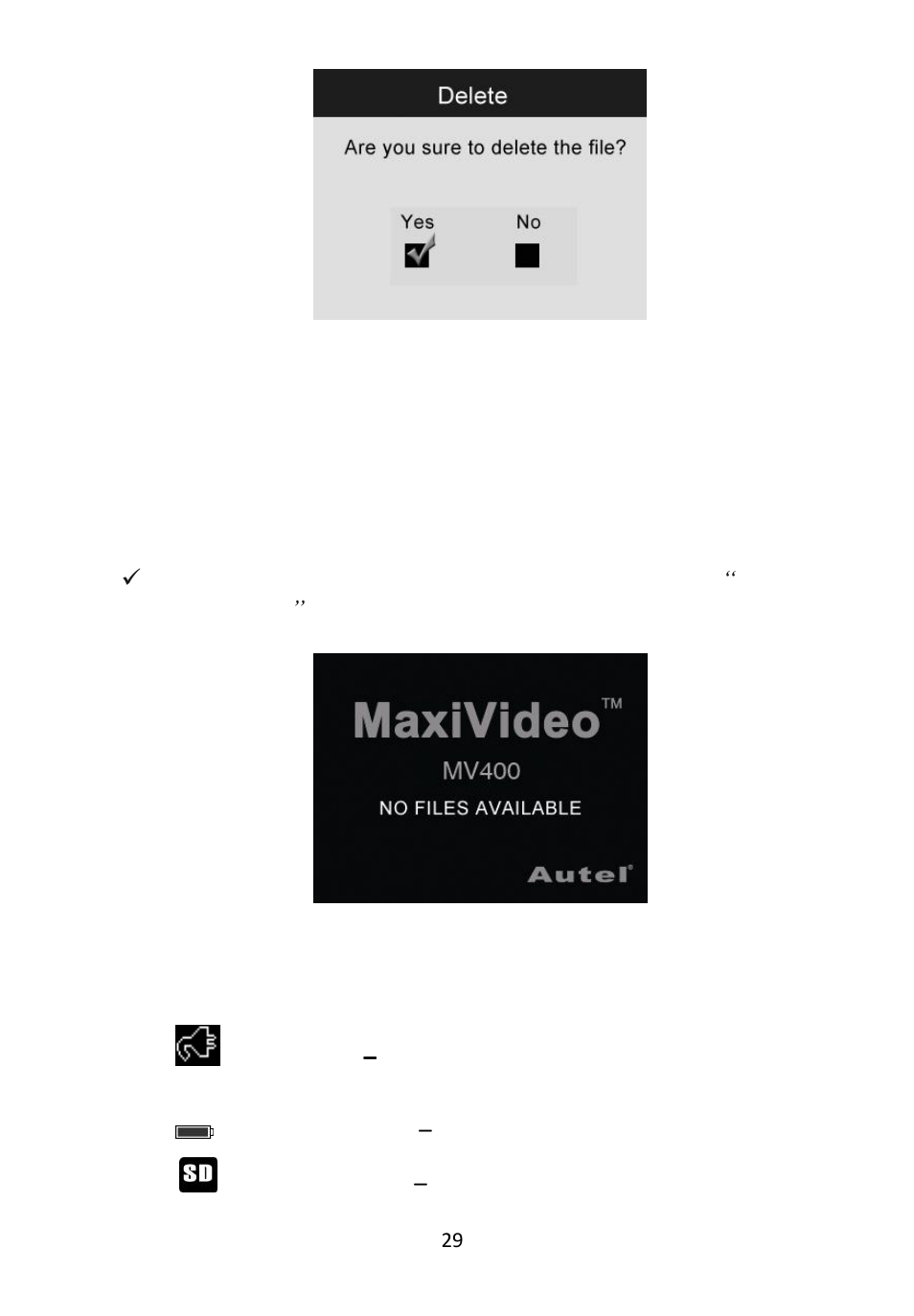 Cons, 6 icons | Autel Maxivideo MV400 User Manual | Page 31 / 34