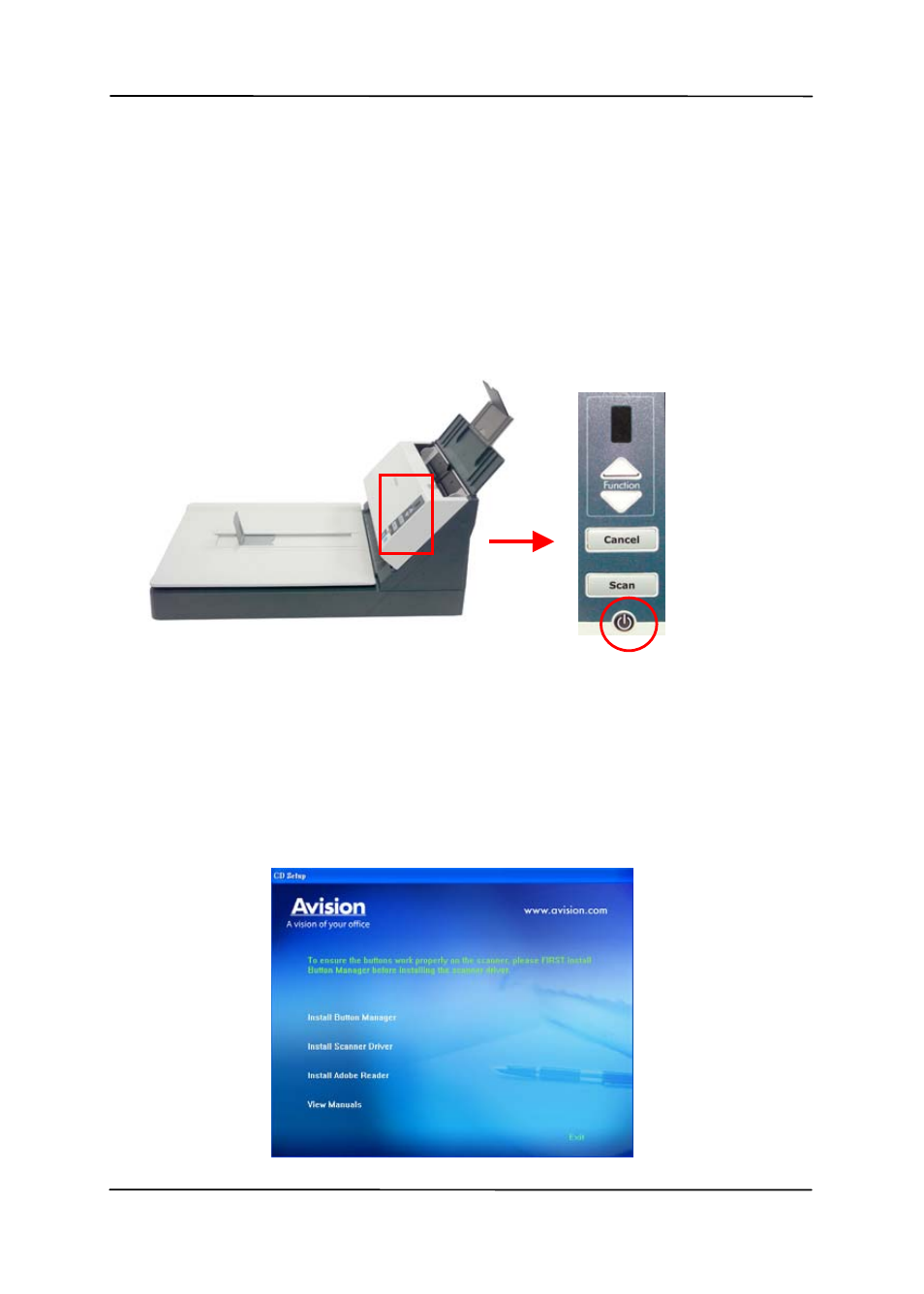 2 turning on the power, 3 installing the scanner driver | Avision AV1860 (DL-1101S/DL-1103S) User Manual | Page 14 / 121