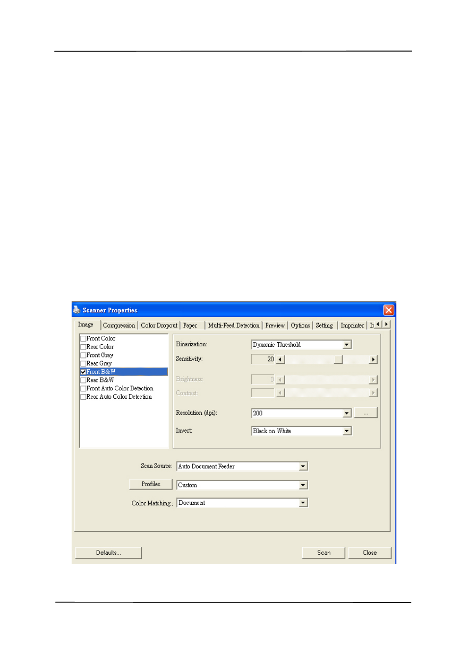 Using the scanner properties dialog box | Avision AV1860 (DL-1101S/DL-1103S) User Manual | Page 29 / 121