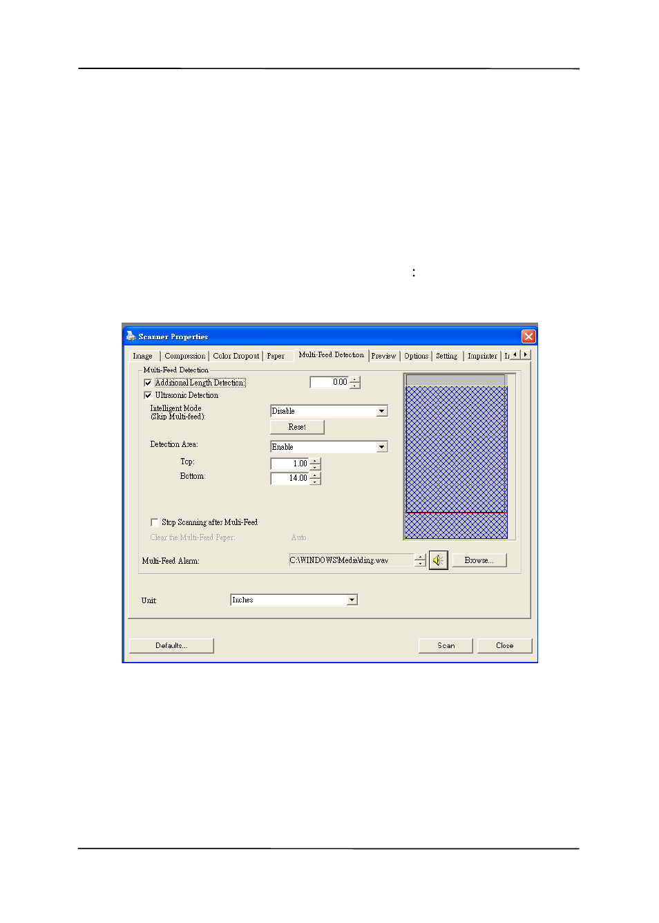 6 the multi-feed detection tab | Avision AV1860 (DL-1101S/DL-1103S) User Manual | Page 66 / 121
