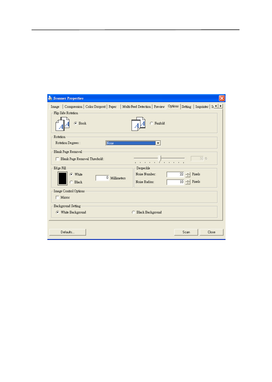 8 the options tab, The options tab -47 | Avision AV186+ (FL-0912S) User Manual | Page 74 / 113