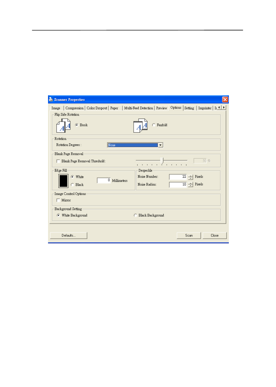 8 the options tab, The options tab -47 | Avision AV176+ (FL-1006S) User Manual | Page 70 / 109