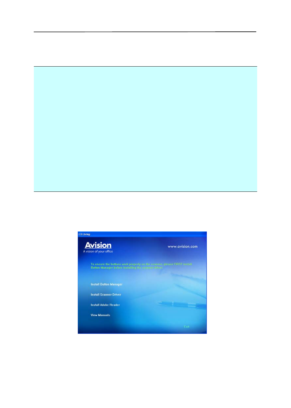 4 installing the software, 4 installing the software -7 | Avision AV121 (FF-0506/FF-0508/FF-0608S) User Manual | Page 15 / 90