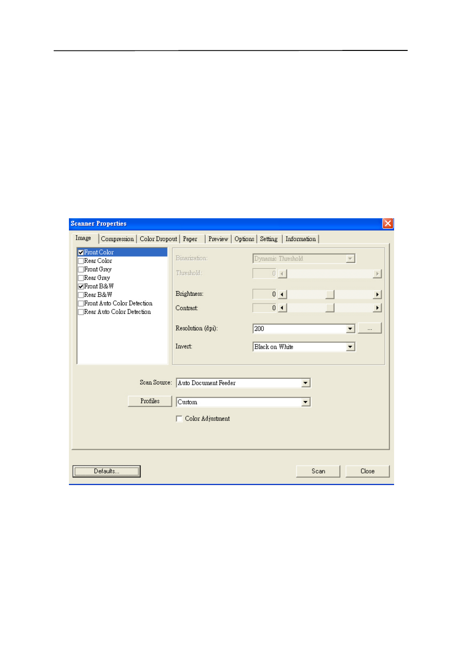 Using the scanner properties dialog box, Using the scanner properties dialog box -1 | Avision AV121 (FF-0506/FF-0508/FF-0608S) User Manual | Page 25 / 90