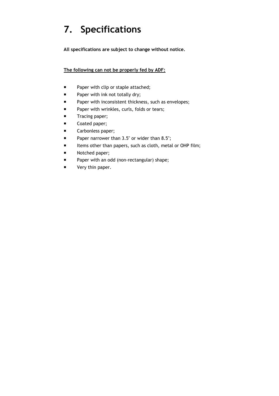 Specifications | Avision AV120 User Manual | Page 44 / 46