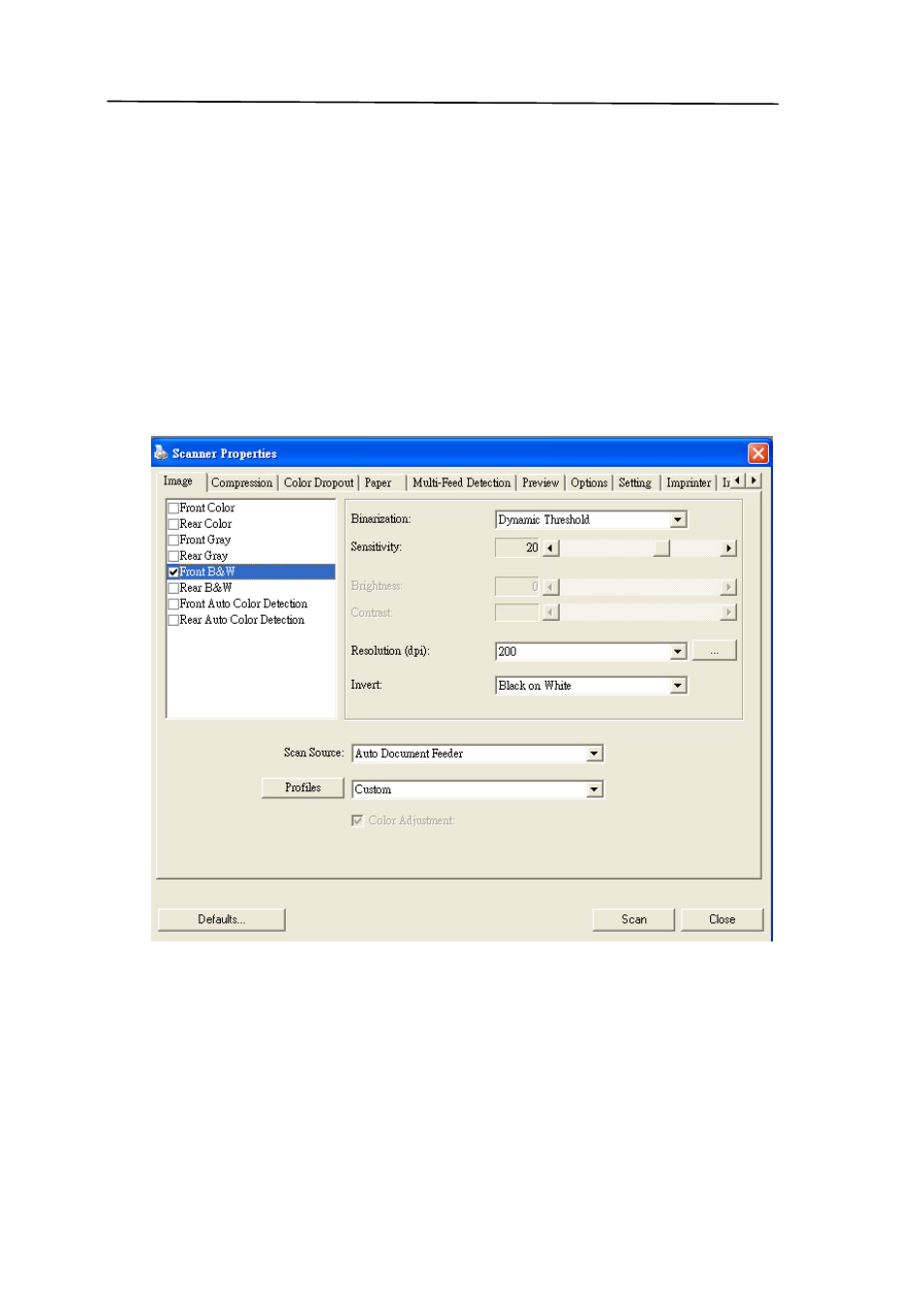 Using the scanner properties dialog box, Using the scanner properties dialog box -1, Og box using the scanner properties dial | Avision AV3200U+ (DF-0902H) User Manual | Page 25 / 104