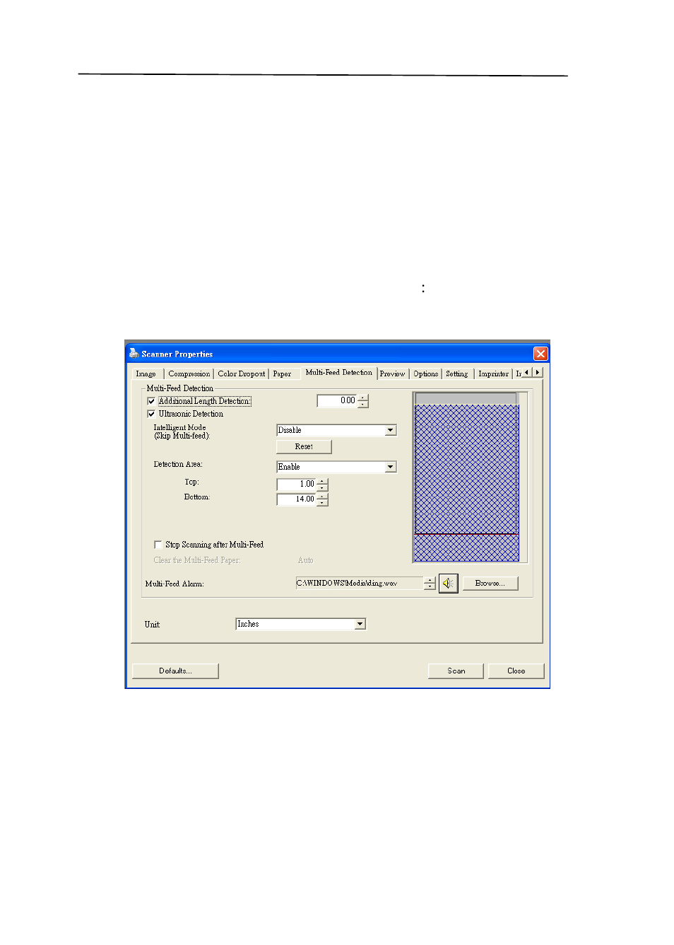 6 the multi-feed detection tab, The multi-feed detection tab -35 | Avision AV3200U+ (DF-0902H) User Manual | Page 59 / 104