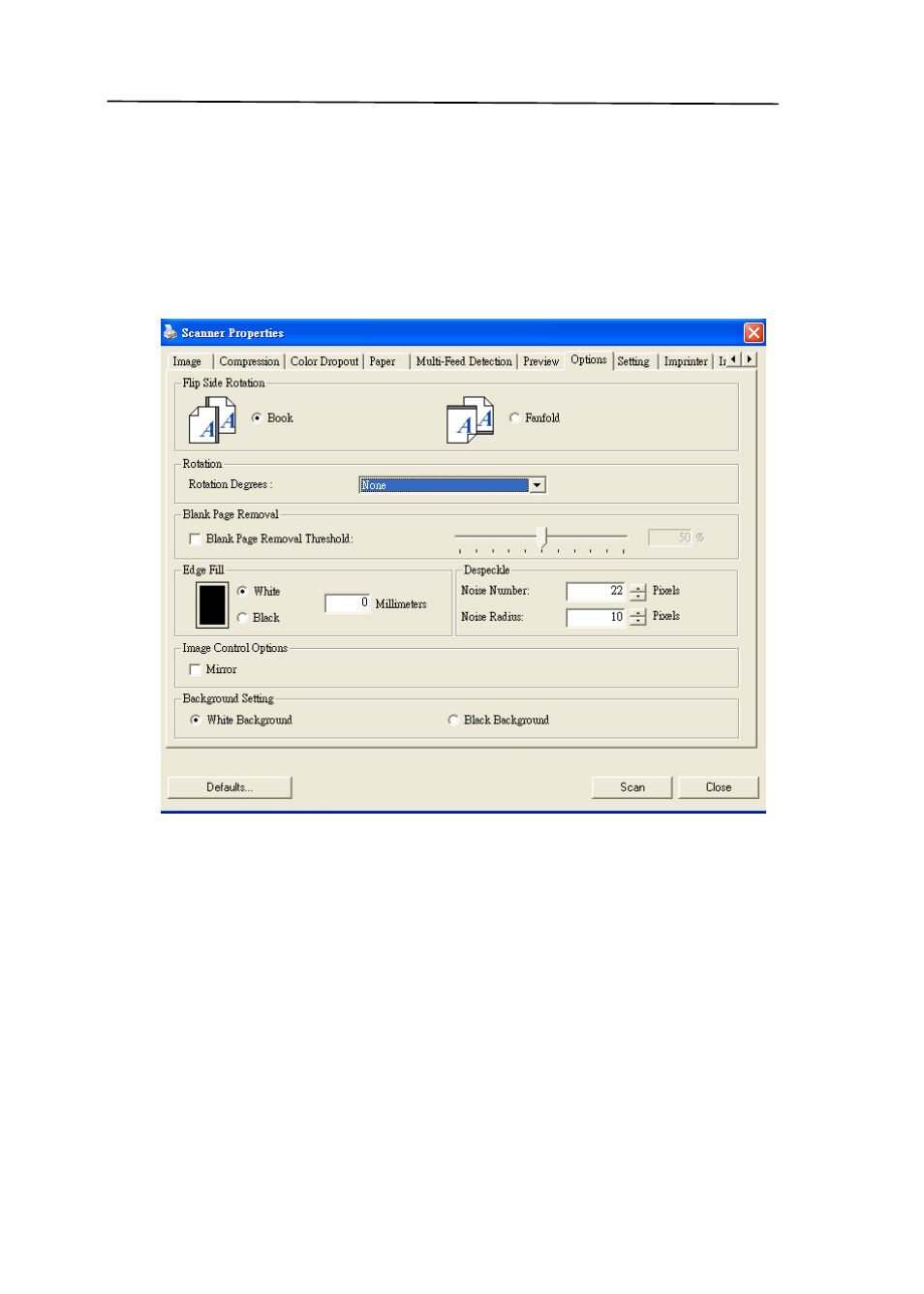 8 the options tab, The options tab -47 | Avision AV3200U+ (DF-0902H) User Manual | Page 71 / 104