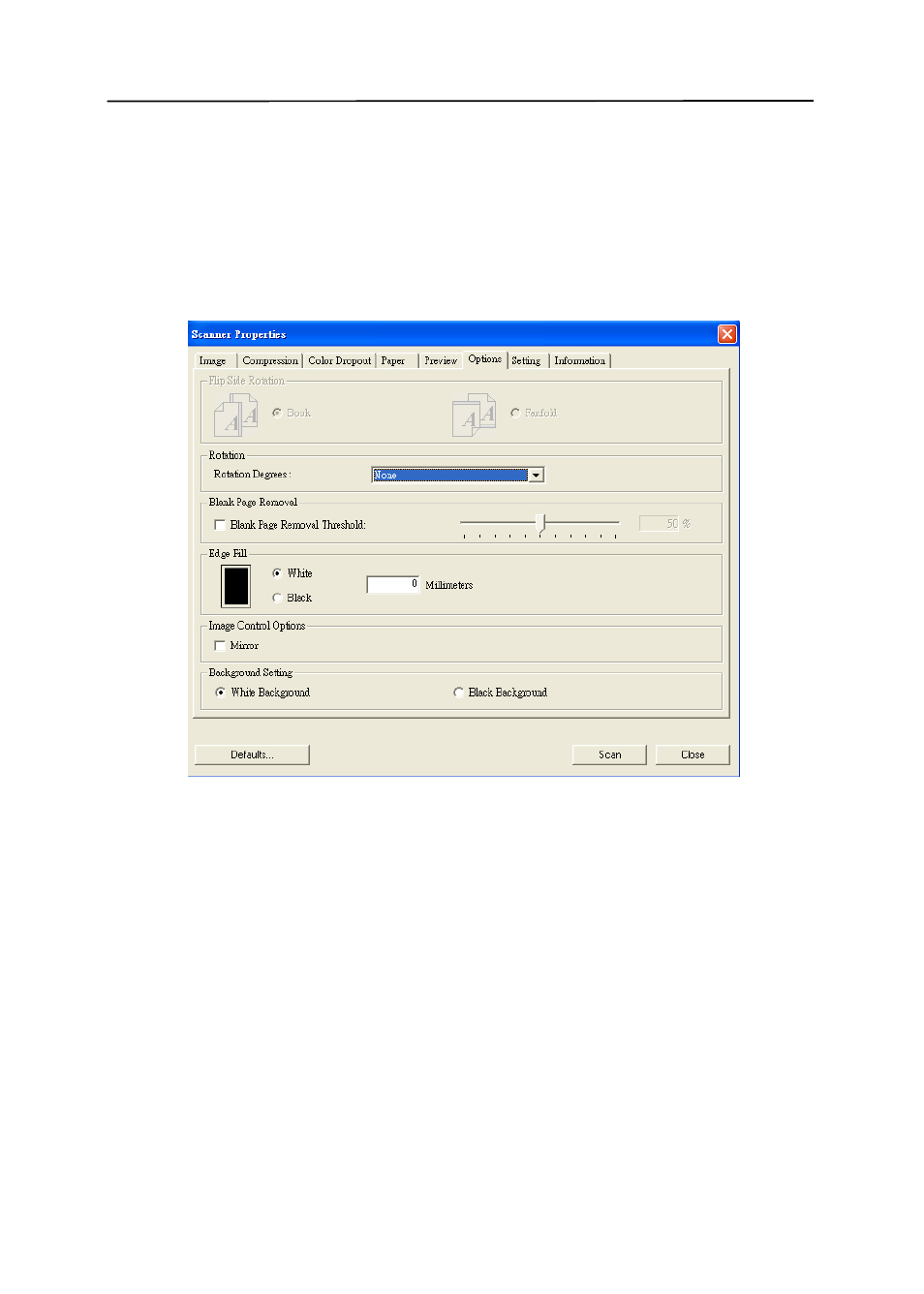 The options tab, The options tab -33 | Avision AV320 (FT-0604H) User Manual | Page 60 / 79