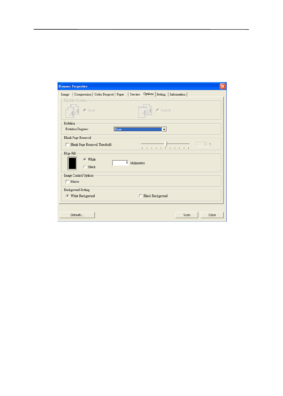 7 the options tab, The options tab -40 | Avision AV220C2 (300500003) User Manual | Page 65 / 95