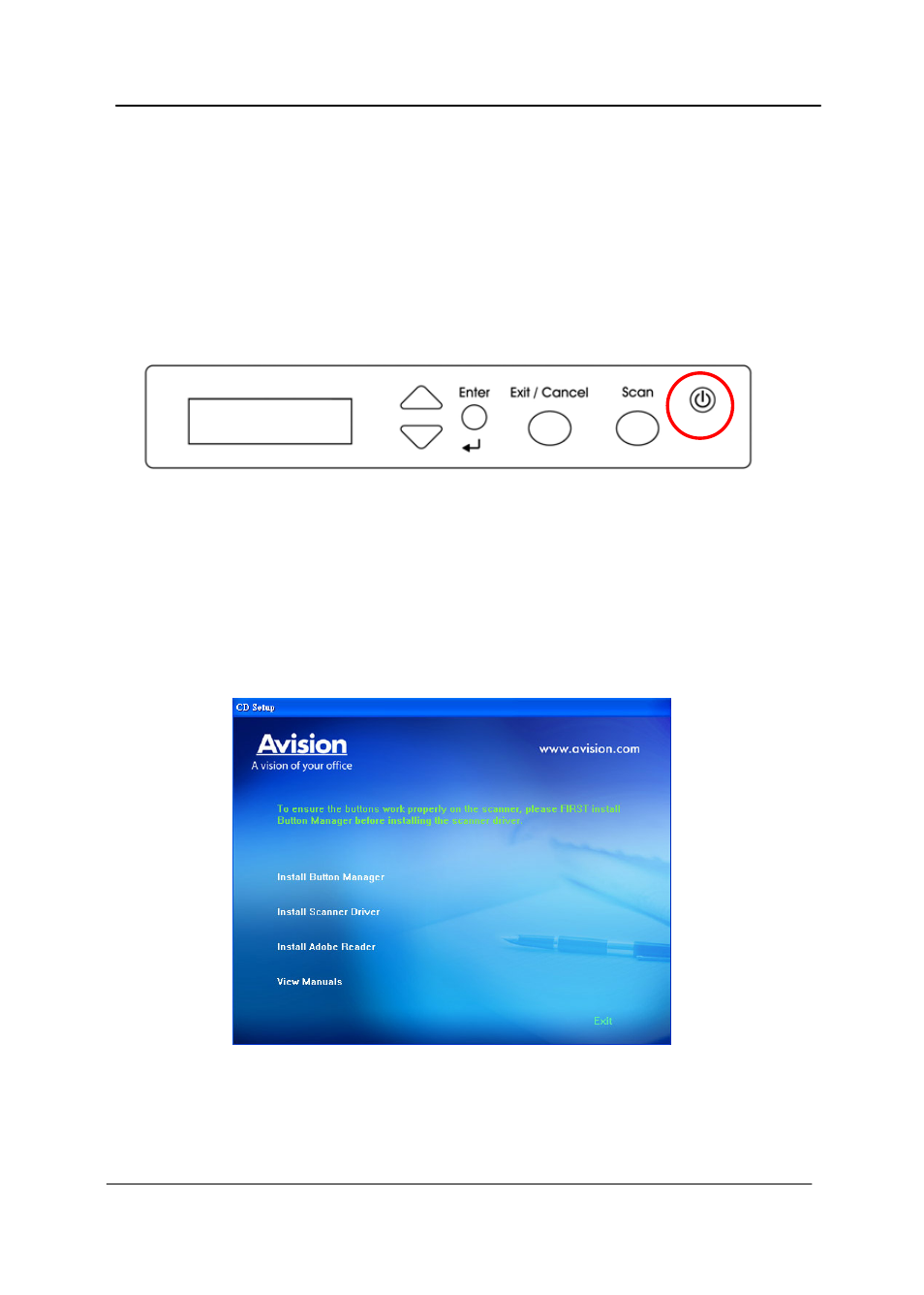 2 turning on the scanner | Avision AV620C2+ (DF-1015S/DF-1004S) User Manual | Page 12 / 115