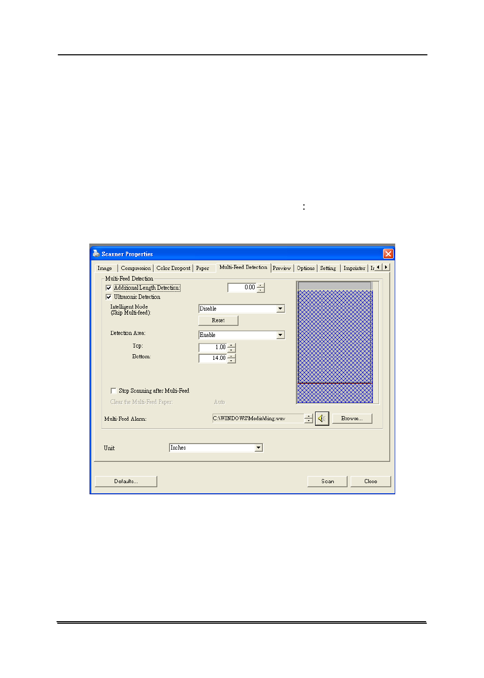 6 the multi-feed detection tab, The multi-feed detection tab -38 | Avision AV620C2+ (DF-1015S/DF-1004S) User Manual | Page 60 / 115