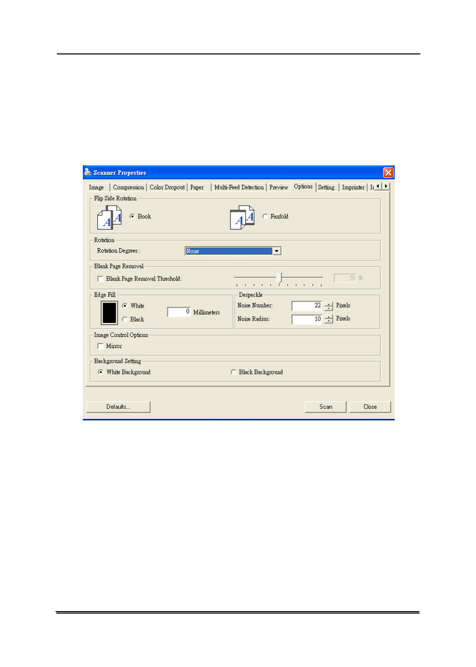 8 the options tab, The options tab -46 | Avision AV620C2+ (DF-1015S/DF-1004S) User Manual | Page 68 / 115
