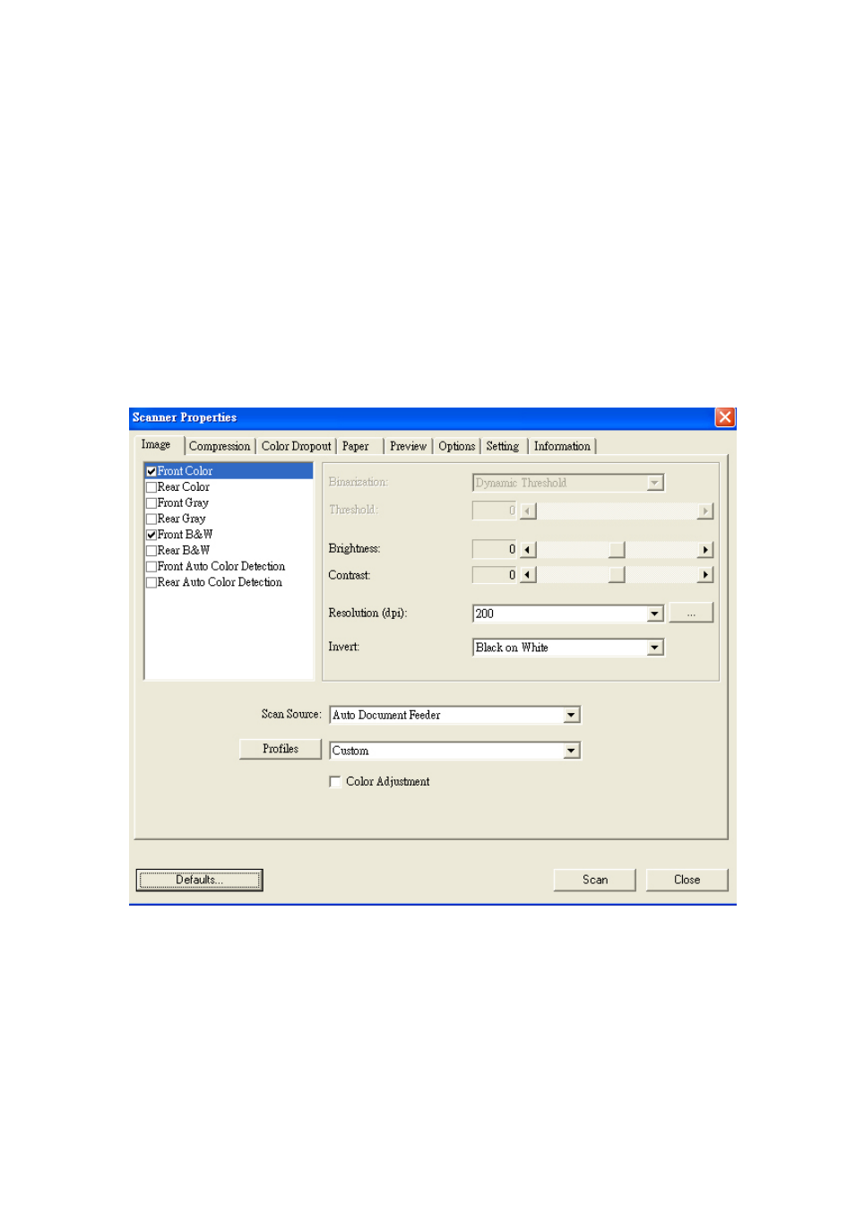 Using the scanner properties dialog box | Avision AV6200 (DL-0710H) User Manual | Page 24 / 83