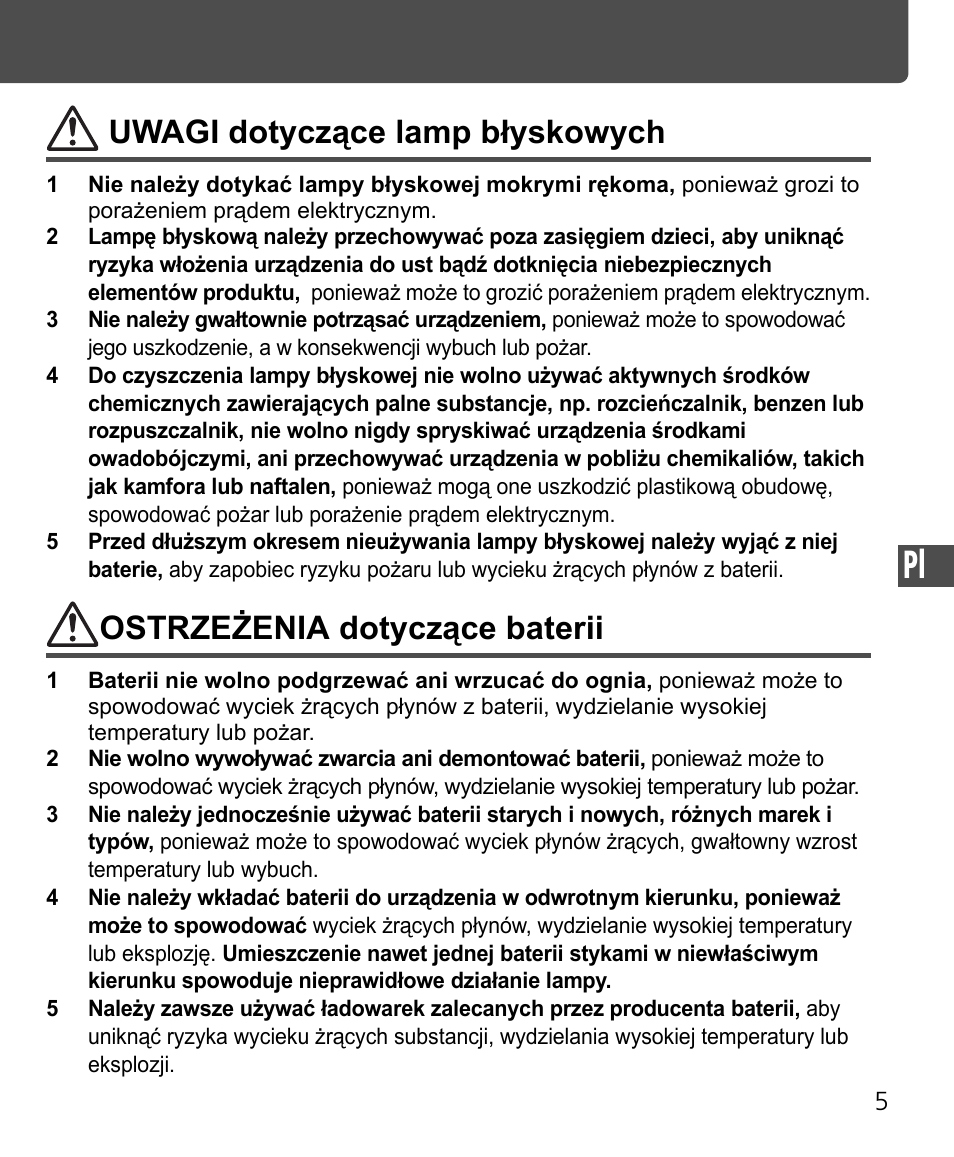 Uwagi dotyczące lamp błyskowych, Ostrzeżenia dotyczące baterii | Nikon SB-400 User Manual | Page 151 / 220