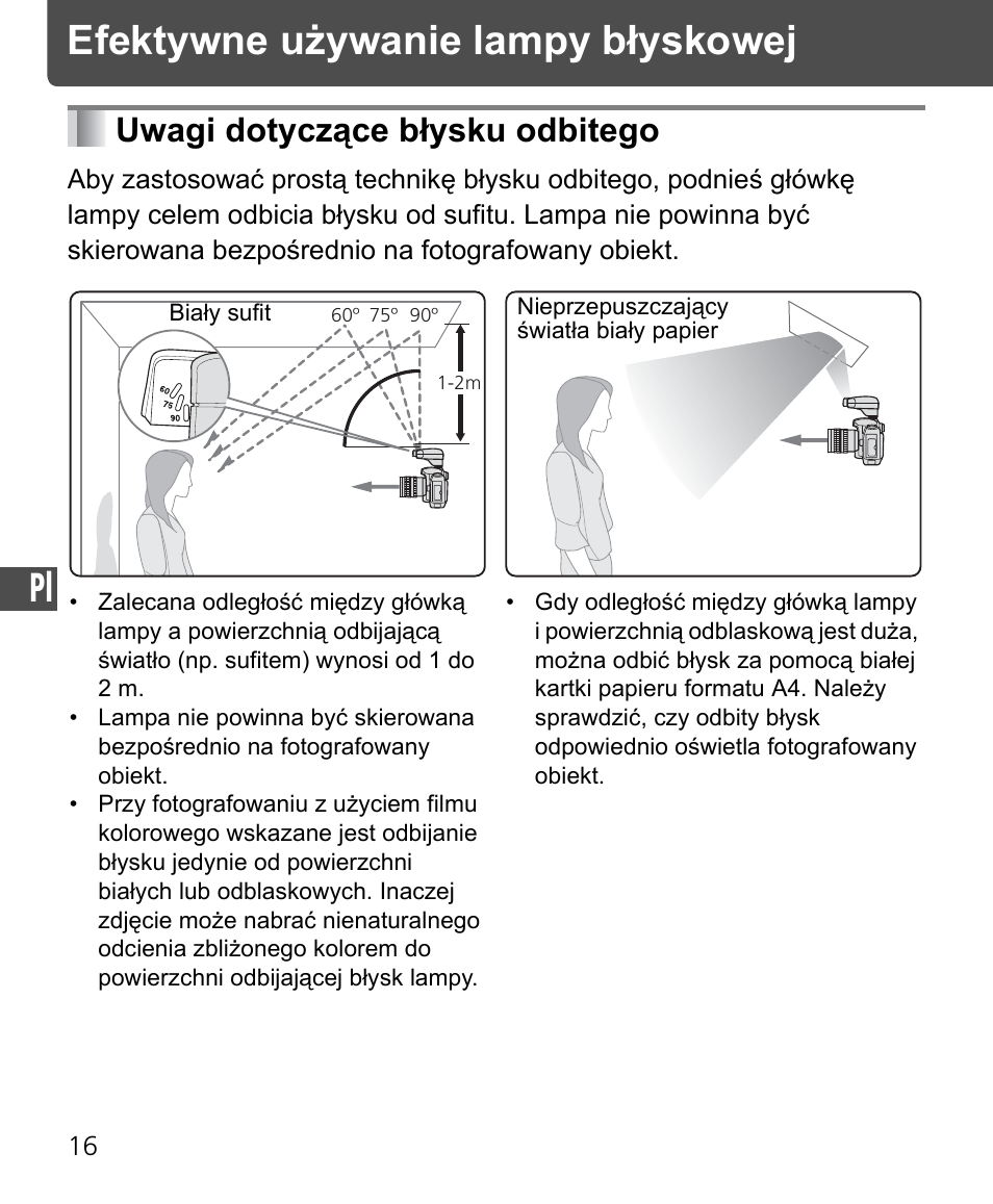 Efektywne używanie lampy błyskowej, Uwagi dotyczące błysku odbitego | Nikon SB-400 User Manual | Page 162 / 220