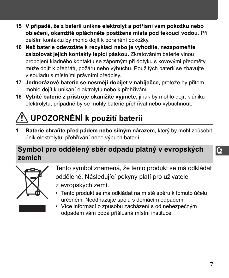 Upozornění k použití baterií | Nikon SB-400 User Manual | Page 177 / 220