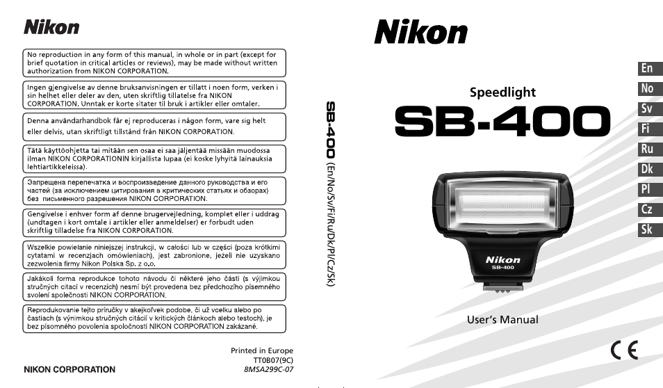 Sb-400 | Nikon SB-400 User Manual | Page 220 / 220