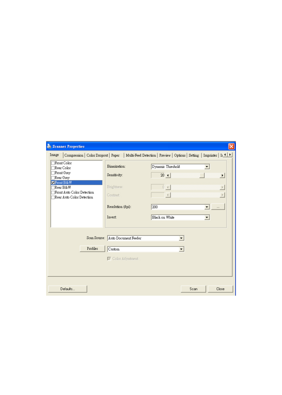 Using the scanner properties dialog box, Using the scanner properties dialog box -1 | Avision AV50F (FF-0803S) User Manual | Page 30 / 116