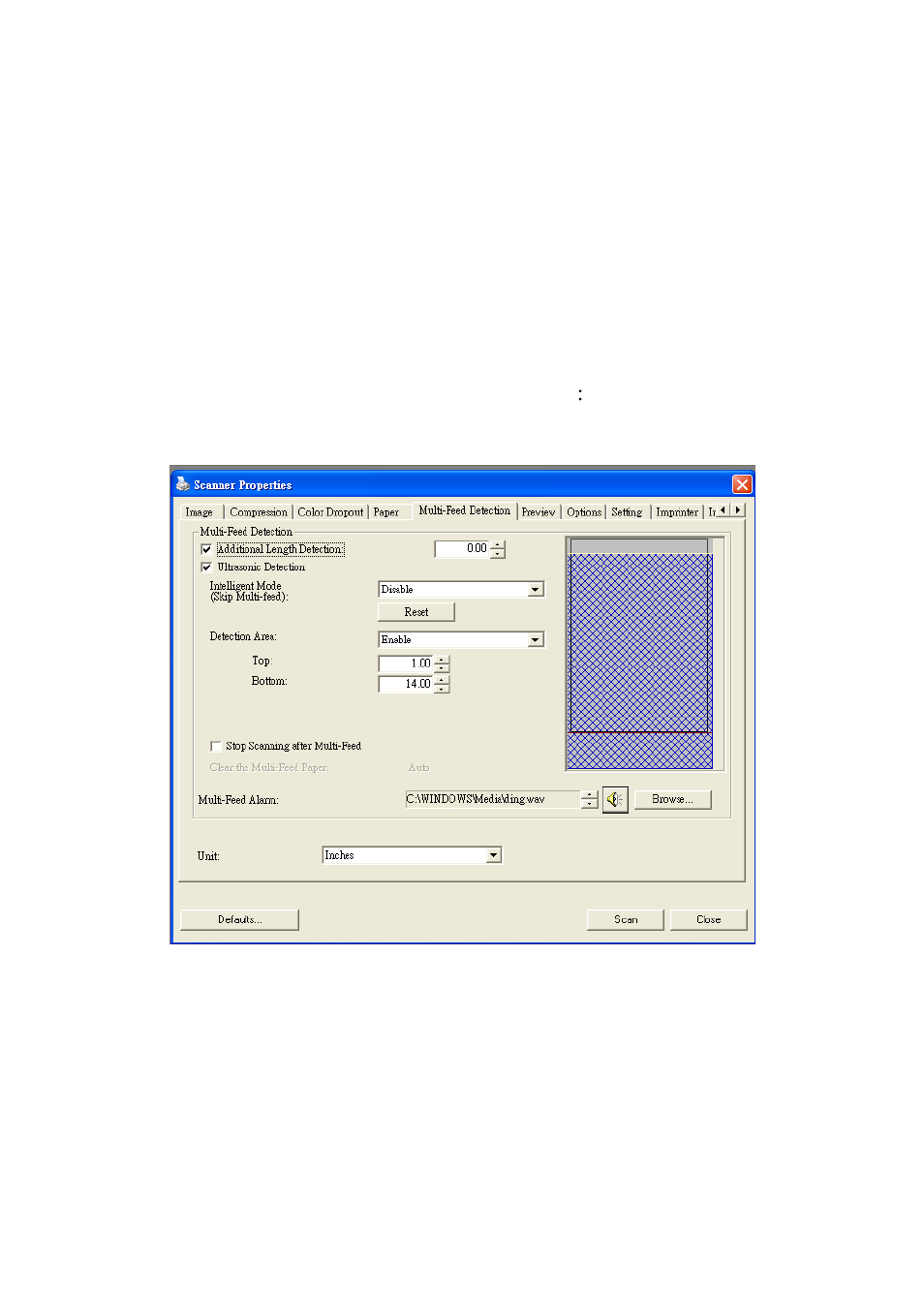 6 the multi-feed detection tab, The multi-feed detection tab -35 | Avision AV50F (FF-0803S) User Manual | Page 64 / 116