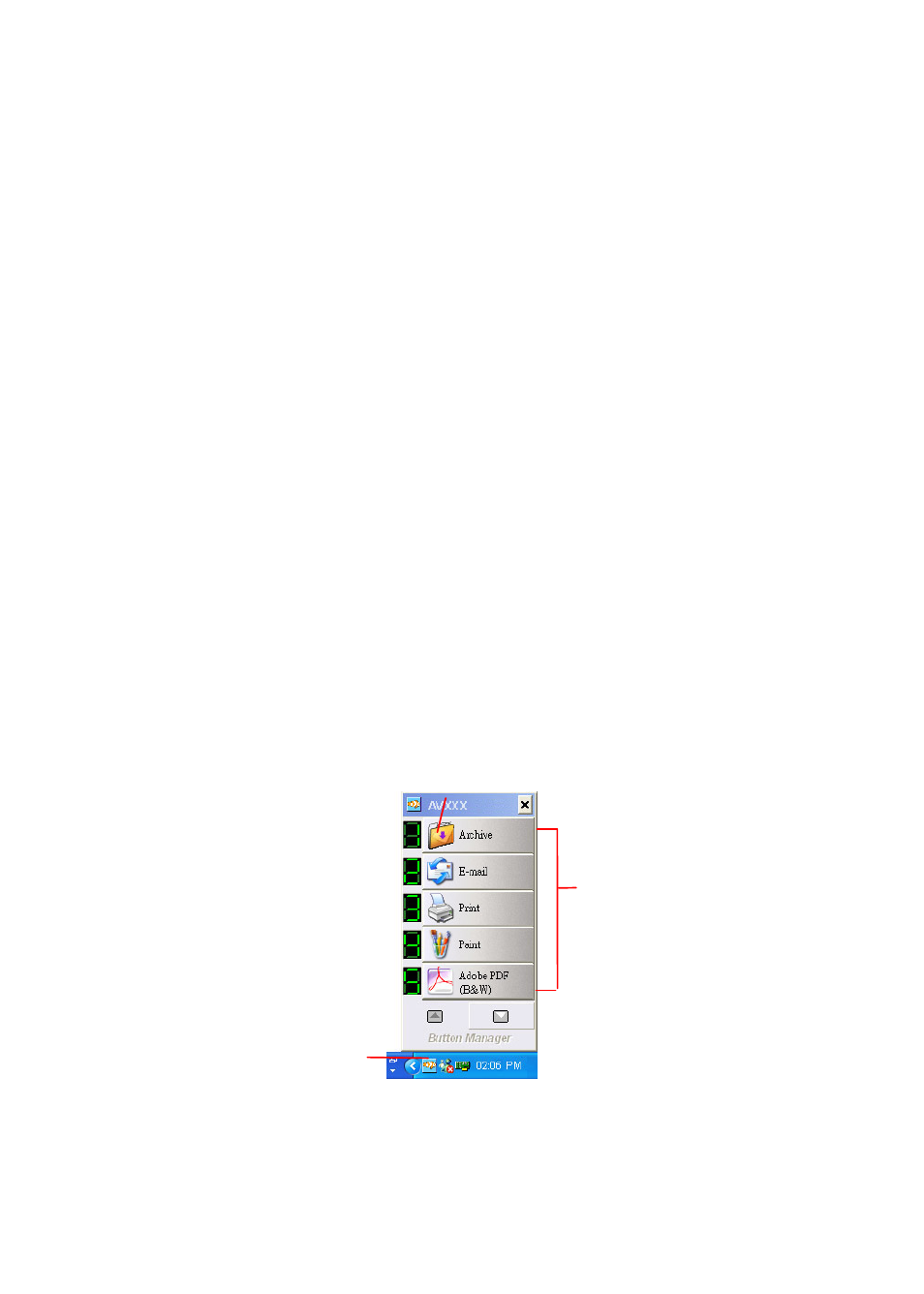 1 installing button manager, Installing button manager -2, Checking the button configurations before | Scanning -2 | Avision AV50F (FF-0803S) User Manual | Page 94 / 116