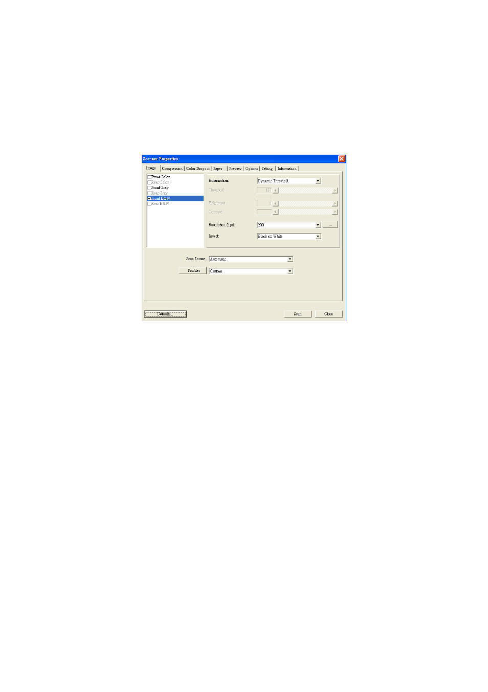 Using the scanner properties dialog box | Avision AVA6 Plus (BS-0504/BS-0610S) User Manual | Page 22 / 69